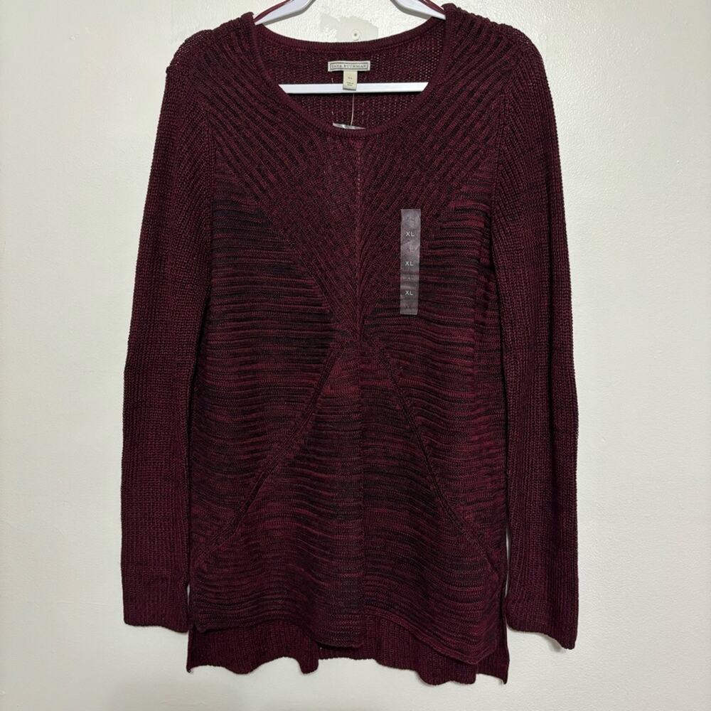Dana Buchman XL Burgundy Black Marled High Low Sweater NWT
